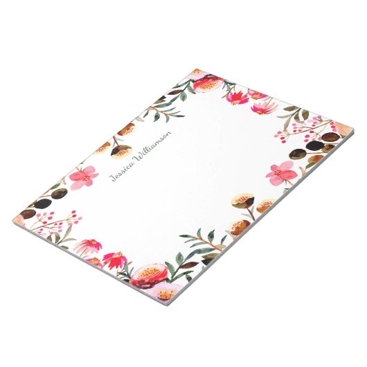 Elegant Waterverf Floral Greenery Personalized Notitieblok (Schuin)
