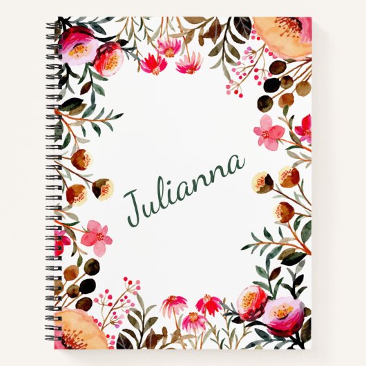 Elegant Waterverf Floral Greenery Personalized Notitieboek (Voorkant)