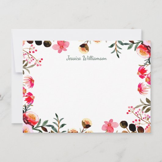 Elegant Waterverf Floral Greenery Personalized Notitiekaartje (Voorkant)