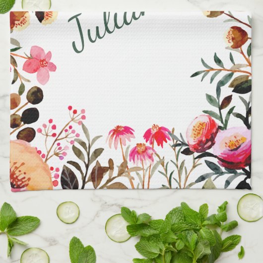 Elegant Waterverf Floral Greenery Personalized Theedoek (Gevouwen)