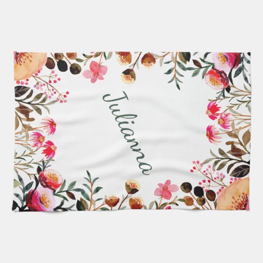 Elegant Waterverf Floral Greenery Personalized Theedoek (Horizontaal)