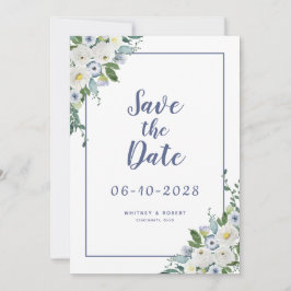 Elegant Waterverf Floral Greenery Wedding Blue Save The Date