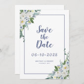 Elegant Waterverf Floral Greenery Wedding Blue Save The Date (Voorkant / Achterkant)