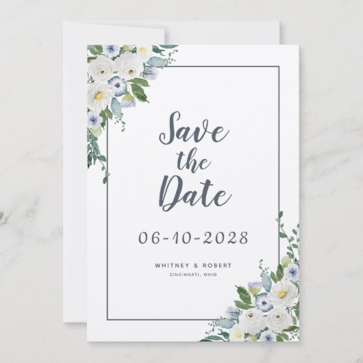 Elegant Waterverf Floral Greenery Wedding Grey Save The Date (Voorkant)