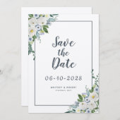Elegant Waterverf Floral Greenery Wedding Grey Save The Date (Voorkant / Achterkant)