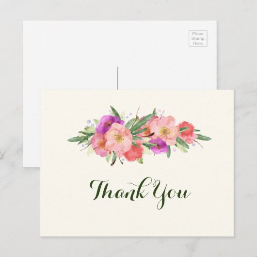 Elegant Waterverf Floral Hartelijk dank Briefkaart (Voorkant / Achterkant)