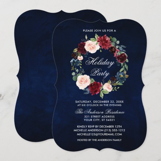Elegant Waterverf Floral Holiday Party Bracket Kaart (Voorkant / Achterkant)