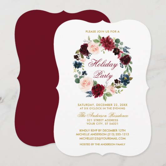 Elegant Waterverf Floral Holiday Party Bracket R Kaart (Voorkant / Achterkant)