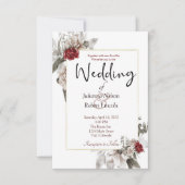 Elegant waterverf floral in red en mist bruiloft kaart (Voorkant)