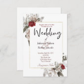 Elegant waterverf floral in red en mist bruiloft kaart (Voorkant / Achterkant)