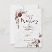Elegant waterverf floral in red en mist bruiloft kaart (Voorkant)