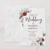 Elegant waterverf floral in red en mist bruiloft kaart (Voorkant / Achterkant)