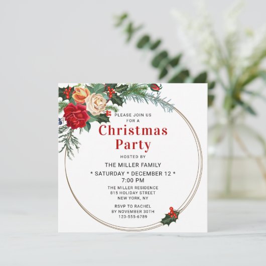 Elegant Waterverf Floral kerstfeest Invitati Kaart (Staand voorkant)