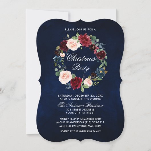 Elegant Waterverf Floral kerstfeestbeugel Kaart (Voorkant)