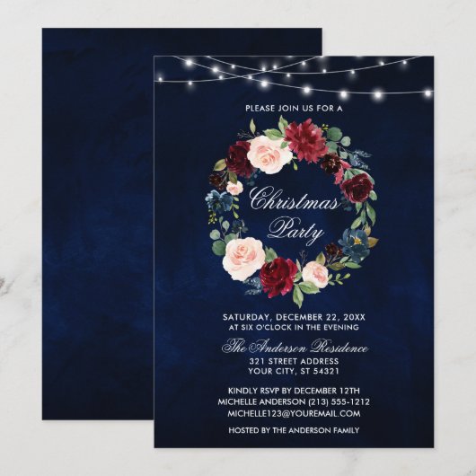 Elegant Waterverf Floral-kerstfeestdagen Kaart (Voorkant / Achterkant)