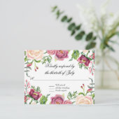 Elegant Waterverf Floral Leaf Pink Burgundy RSVP (Staand voorkant)