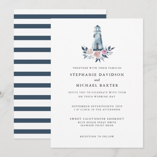 Elegant Waterverf Floral Lighthouse Nautical Kaart (Voorkant / Achterkant)