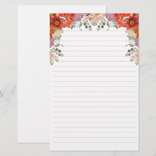 Elegant Waterverf Floral Lijnbotanisch Briefpapier (Voorkant / Achterkant)