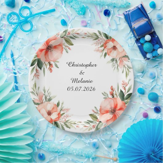 Elegant Waterverf Floral Lijst Papieren Bordje (Feest)