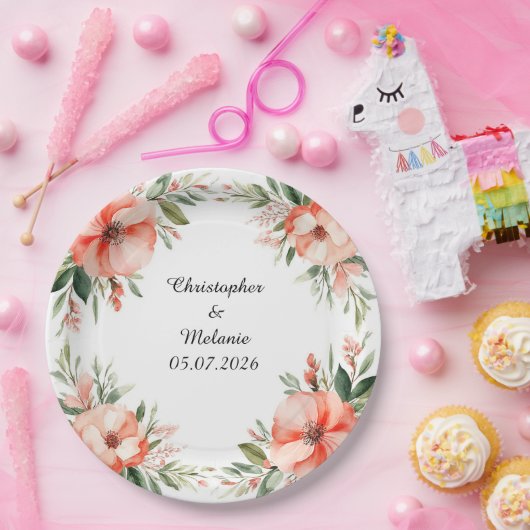 Elegant Waterverf Floral Lijst Papieren Bordje (Feest)