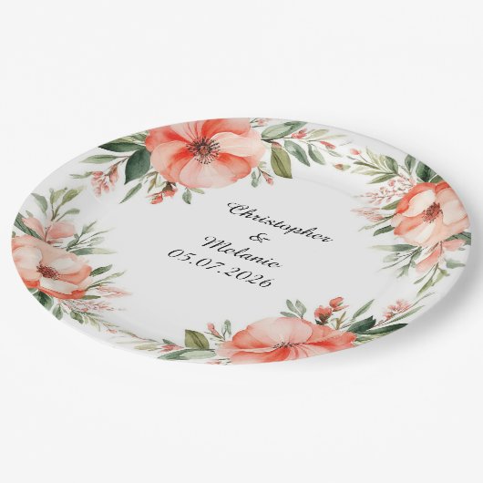 Elegant Waterverf Floral Lijst Papieren Bordje (Gekanteld)