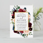 Elegant Waterverf Floral Lijst Wedding Gold Folie Uitnodiging (Staand Voorkant)