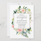 Elegant Waterverf Floral Lijst Wedding Pink Kaart (Voorkant)
