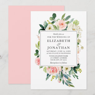 Elegant Waterverf Floral Lijst Wedding Pink Kaart