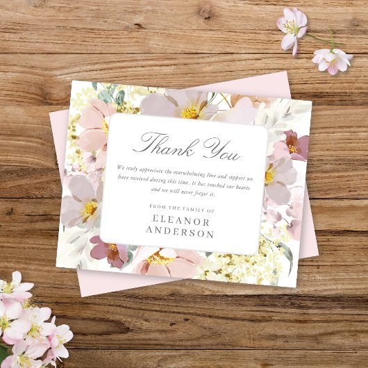 Elegant Waterverf Floral Memorial Bedankkaart