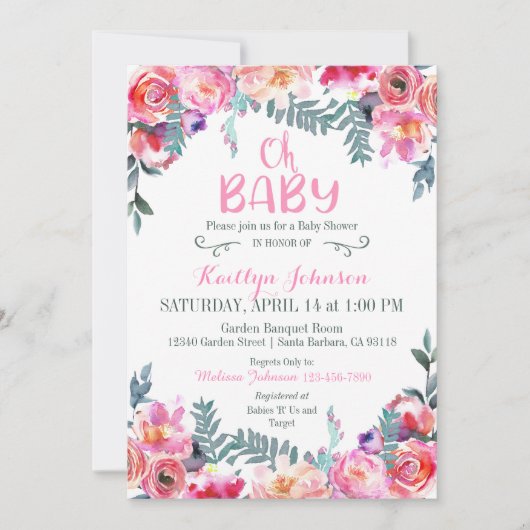 Elegant Waterverf Floral modern Baby shower Kaart (Voorkant)