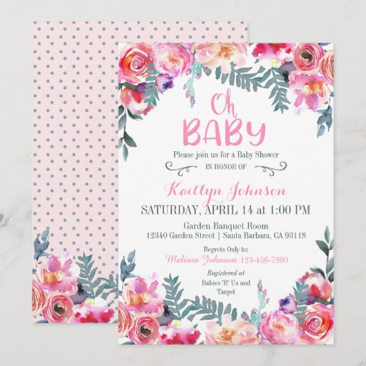 Elegant Waterverf Floral modern Baby shower Kaart (Voorkant / Achterkant)