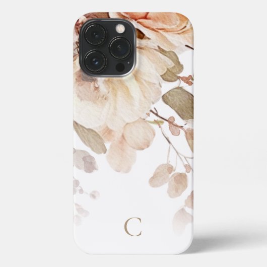 Elegant Waterverf Floral Monogram iPhone Hoesje (Achterkant)