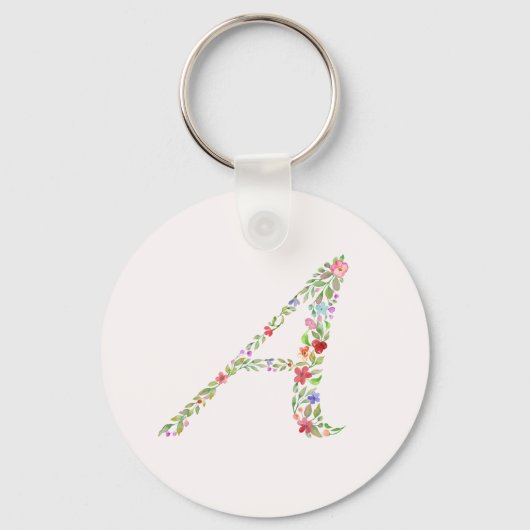 Elegant Waterverf Floral Monogram Letter A Sleutelhanger (Voorkant)