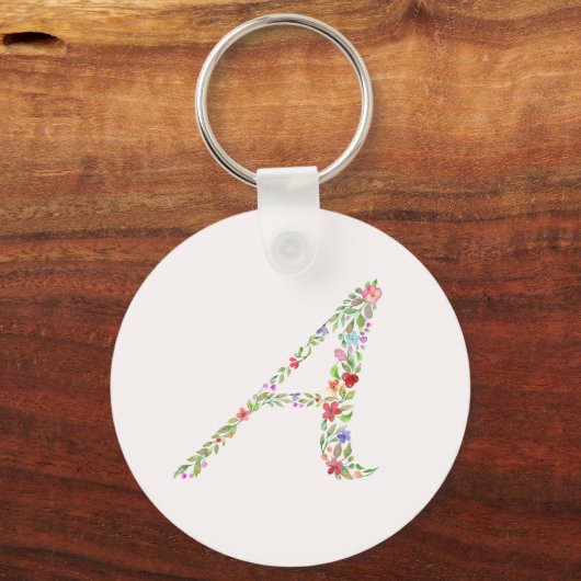 Elegant Waterverf Floral Monogram Letter A Sleutelhanger (Voorkant)