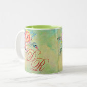 Elegant Waterverf Floral Monogram Tweekleurige Koffiemok (Voorkant links)