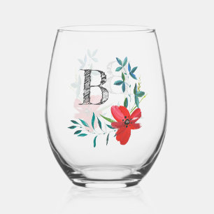 Elegant Waterverf Floral Monogram Wijnglas Zonder Voet