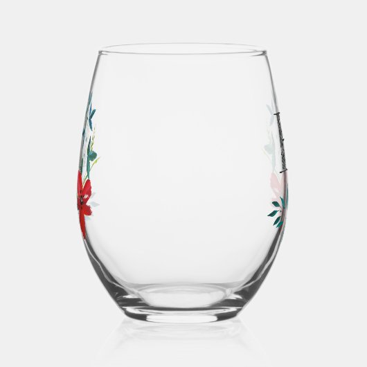 Elegant Waterverf Floral Monogram Wijnglas Zonder Voet (Rechts)