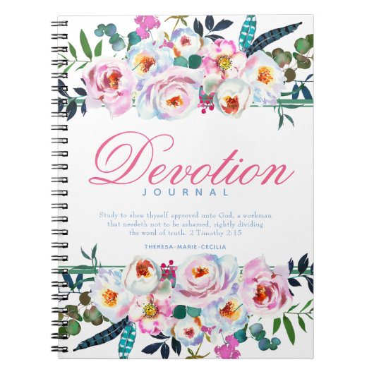 Elegant Waterverf Floral Named Devotion Journal Notitieboek (Voorkant)