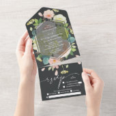 Elegant Waterverf Floral Onyx Wedding All In One Uitnodiging (Afscheurbaar)