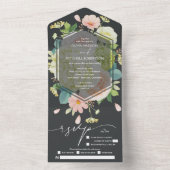 Elegant Waterverf Floral Onyx Wedding All In One Uitnodiging (Binnen)