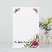  Elegant Waterverf Floral op maat Briefpapier (Staand voorkant)