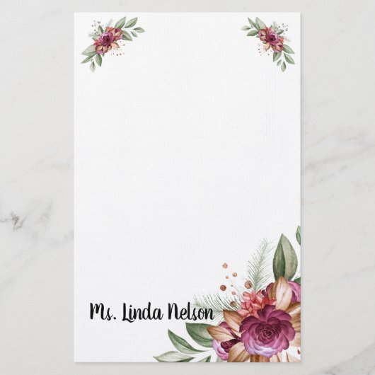  Elegant Waterverf Floral op maat Briefpapier (Voorkant)