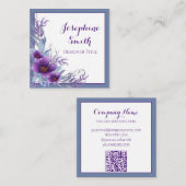 Elegant Waterverf Floral Paars Blue Vierkante Visitekaartje (Voorkant / Achterkant)