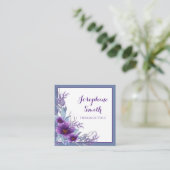 Elegant Waterverf Floral Paars Blue Vierkante Visitekaartje (Staand voorkant)