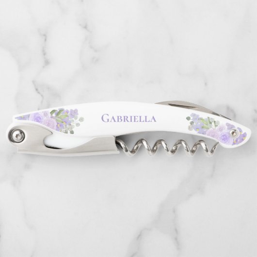 Elegant Waterverf Floral Paars Boho Wedding Name Kurkentrekker (Voorkant)