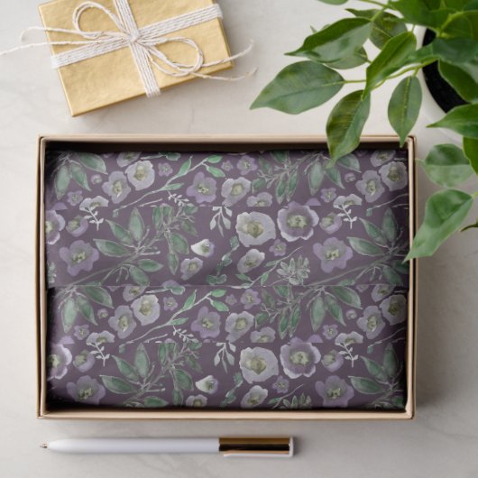 Elegant Waterverf Floral Paars Weefpapier Tissuepapier (Geschenk)