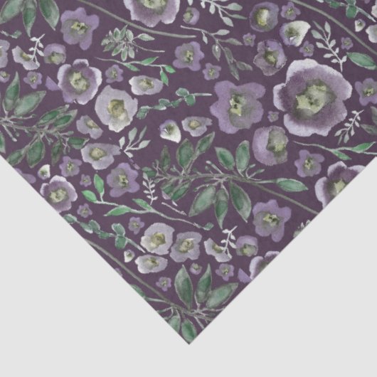 Elegant Waterverf Floral Paars Weefpapier Tissuepapier (Detail)