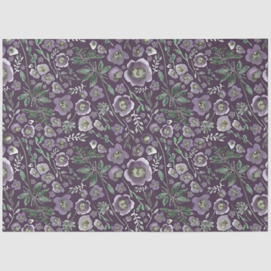 Elegant Waterverf Floral Paars Weefpapier Tissuepapier (Voorkant)