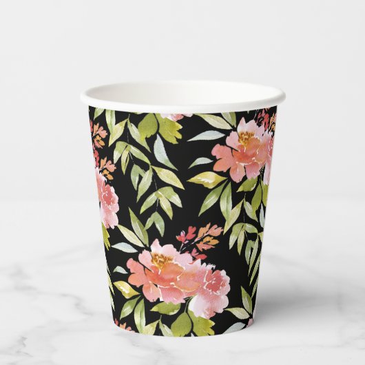 Elegant Waterverf Floral Papieren Bekers (Achterkant)