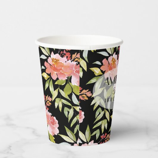 Elegant Waterverf Floral Papieren Bekers (Rechts)